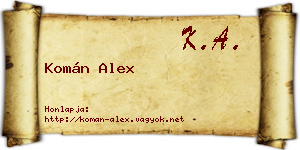 Komán Alex névjegykártya
